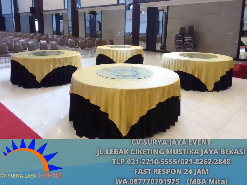 Sewa Meja Bundar Topping Gold Lengkap Lazzy Suzan di Jakarta