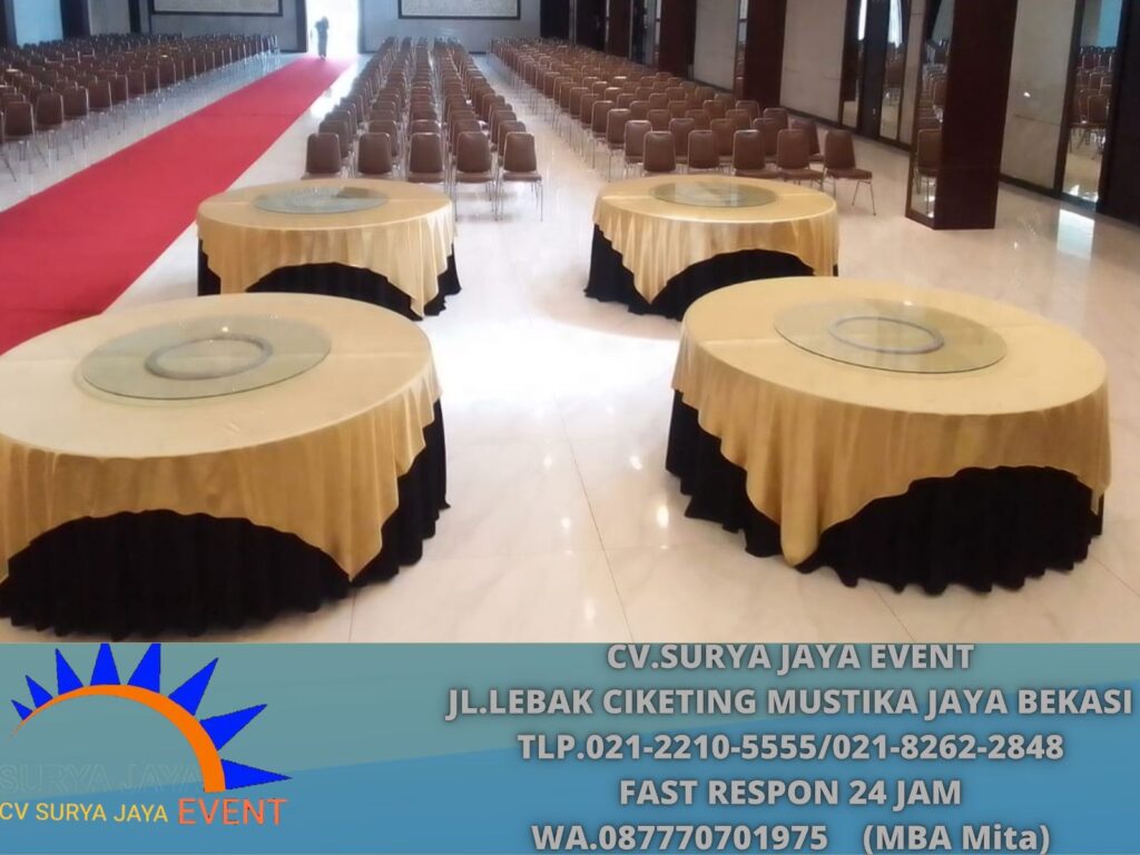Sewa Meja Bundar Topping Gold Lengkap Lazzy Suzan di Jakarta