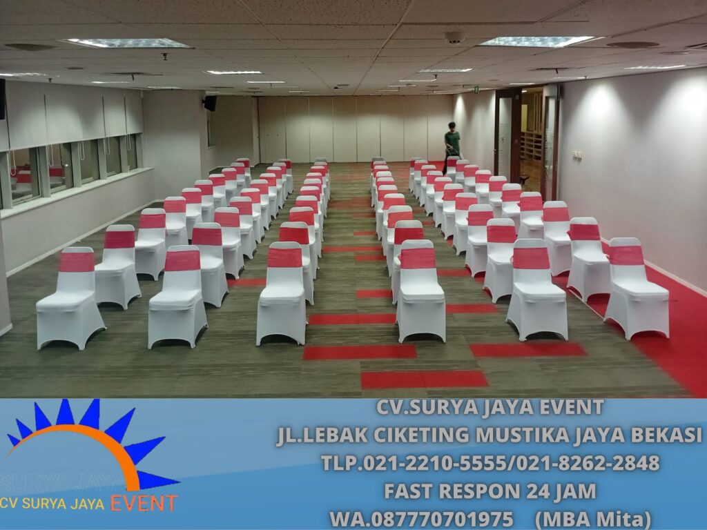 Jasa Sewa Kursi Futura Susun Cover Putih Pita Merah Jakarta