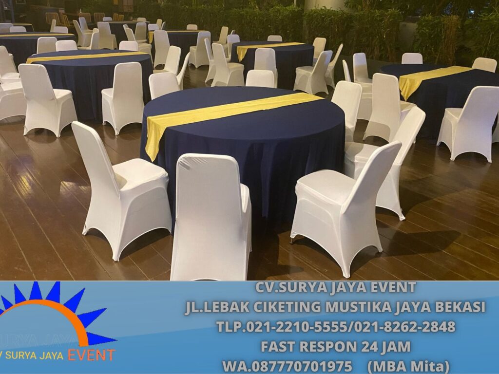 Sewa Kursi Dan Meja Bundar Cover Biru Event Hotel Capital Palace Jakarta