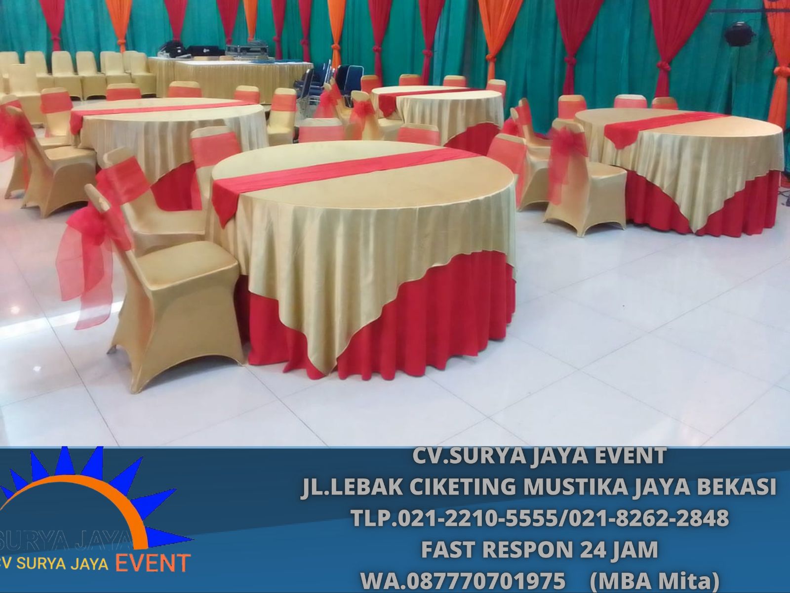 Meja D 160cm Toping Gold Tebar Merah Cabe (3)