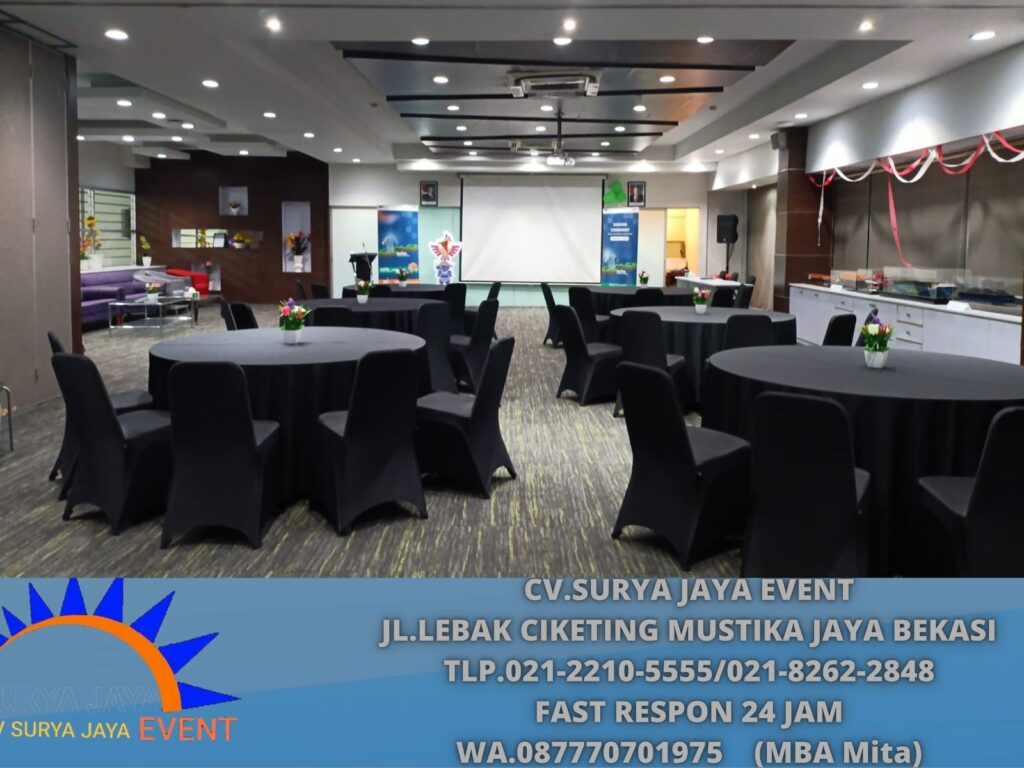 Rental Round Table Cover Hitam Dan Kursi Cover Hitam Jakarta