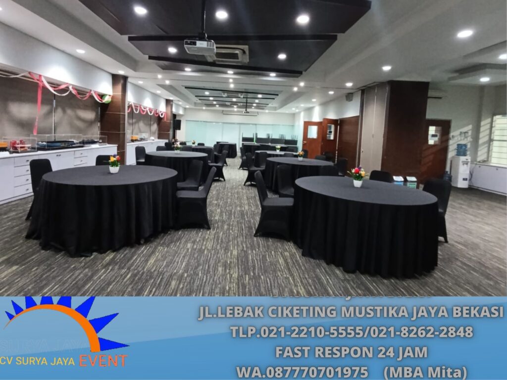 Rental Round Table Cover Hitam Dan Kursi Cover Hitam Jakarta