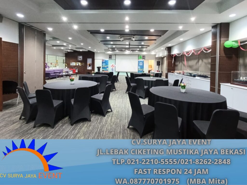 Rental Round Table Cover Hitam Dan Kursi Cover Hitam Jakarta