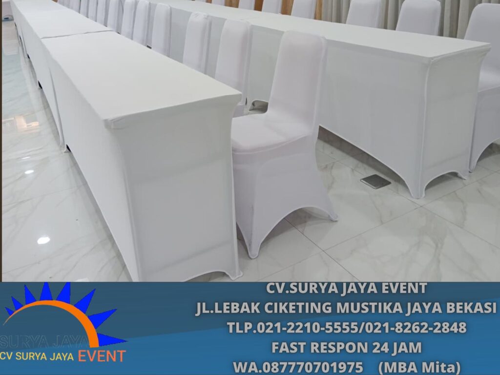 Sewa Meja Dan Kursi Cover Putih Event Toyota Karawang