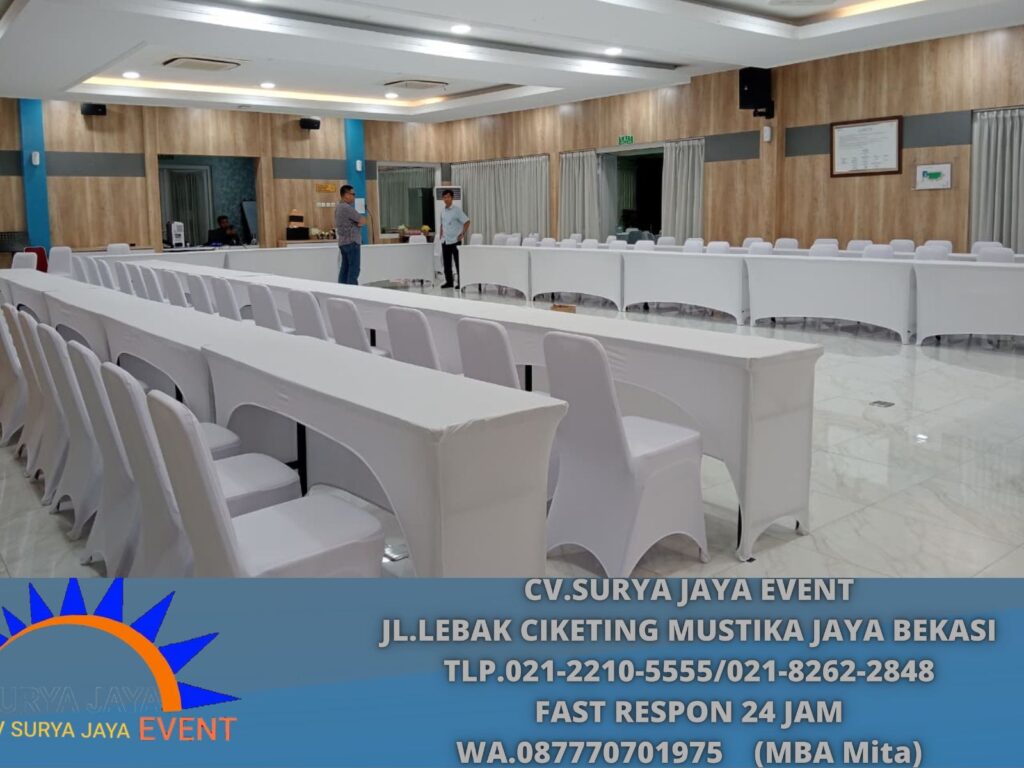 Sewa Meja Dan Kursi Cover Putih Event Toyota Karawang