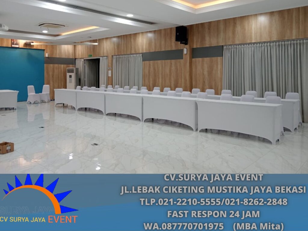 Sewa Meja Dan Kursi Cover Putih Event Toyota Karawang