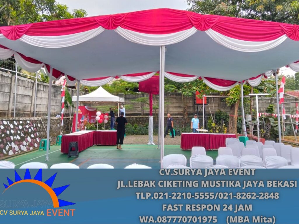 Jasa Sewa tenda Dekorasi Plafon Putih Dan Rumbai Merah Putih Jakarta