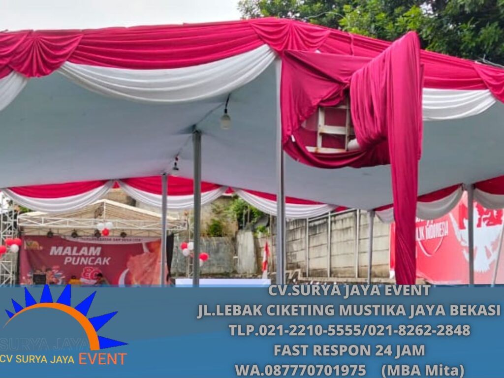 Jasa Sewa tenda Dekorasi Plafon Putih Dan Rumbai Merah Putih Jakarta