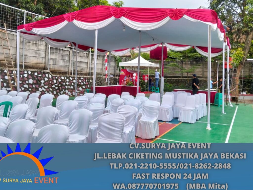 Jasa Sewa tenda Dekorasi Plafon Putih Dan Rumbai Merah Putih Jakarta