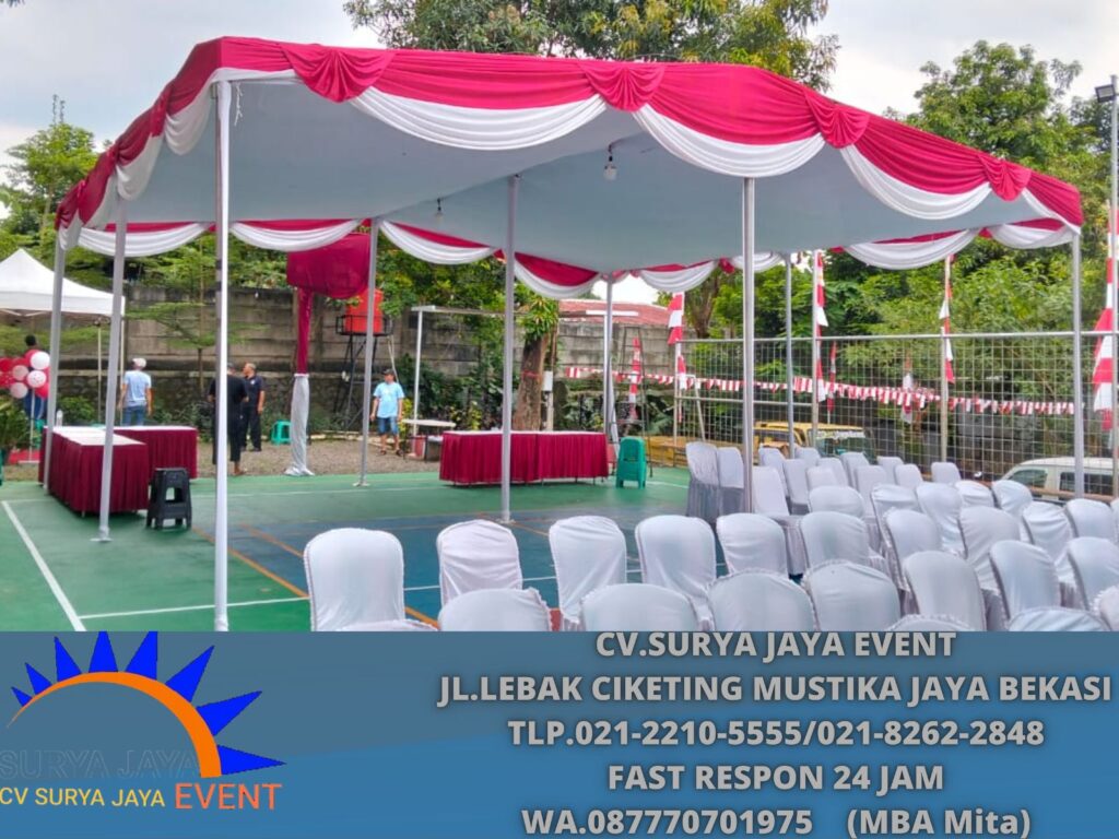 Jasa Sewa tenda Dekorasi Plafon Putih Dan Rumbai Merah Putih Jakarta