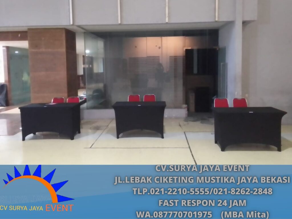 Sewa Meja Round Table,Meja Kotak Cover Hitam Ketat Jakarta
