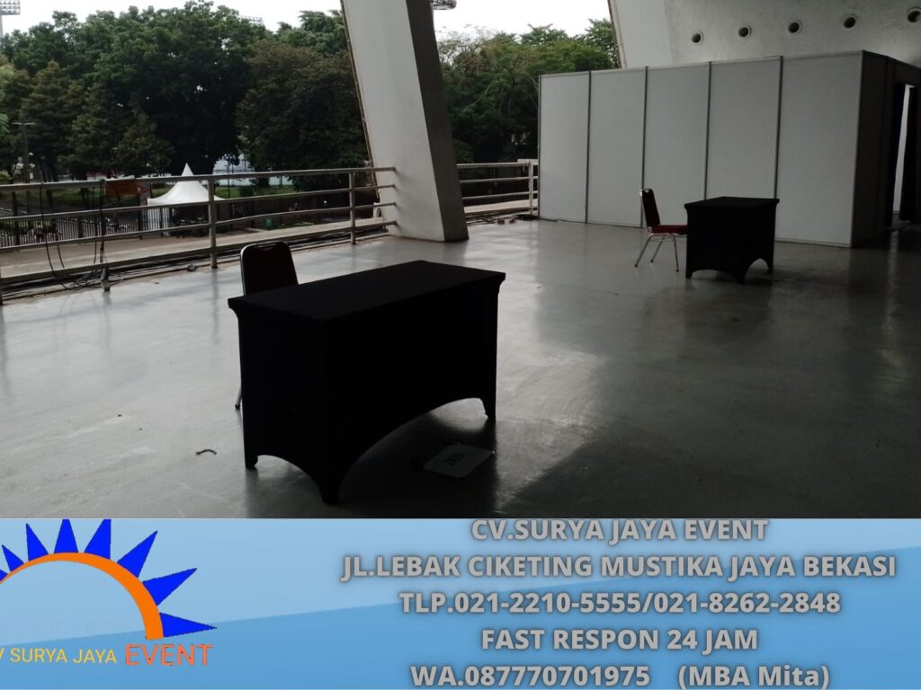 Sewa Meja Round Table,Meja Kotak Cover Hitam Ketat Jakarta