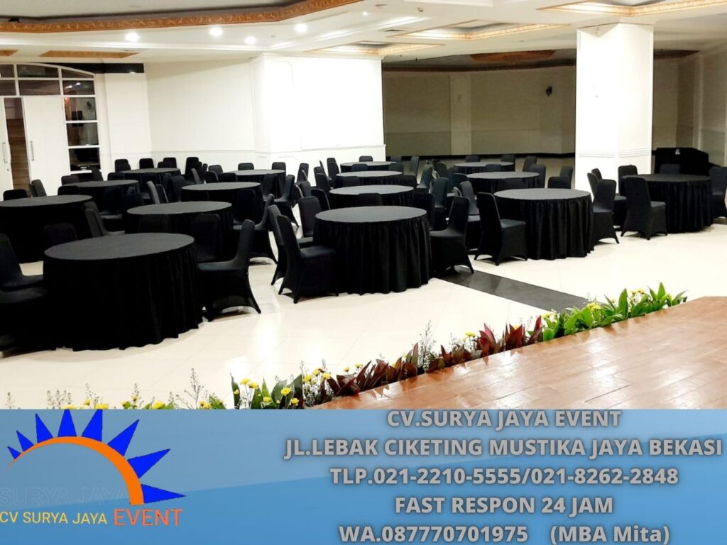 Sewa Meja Round Table,Meja Kotak Cover Hitam Ketat Jakarta