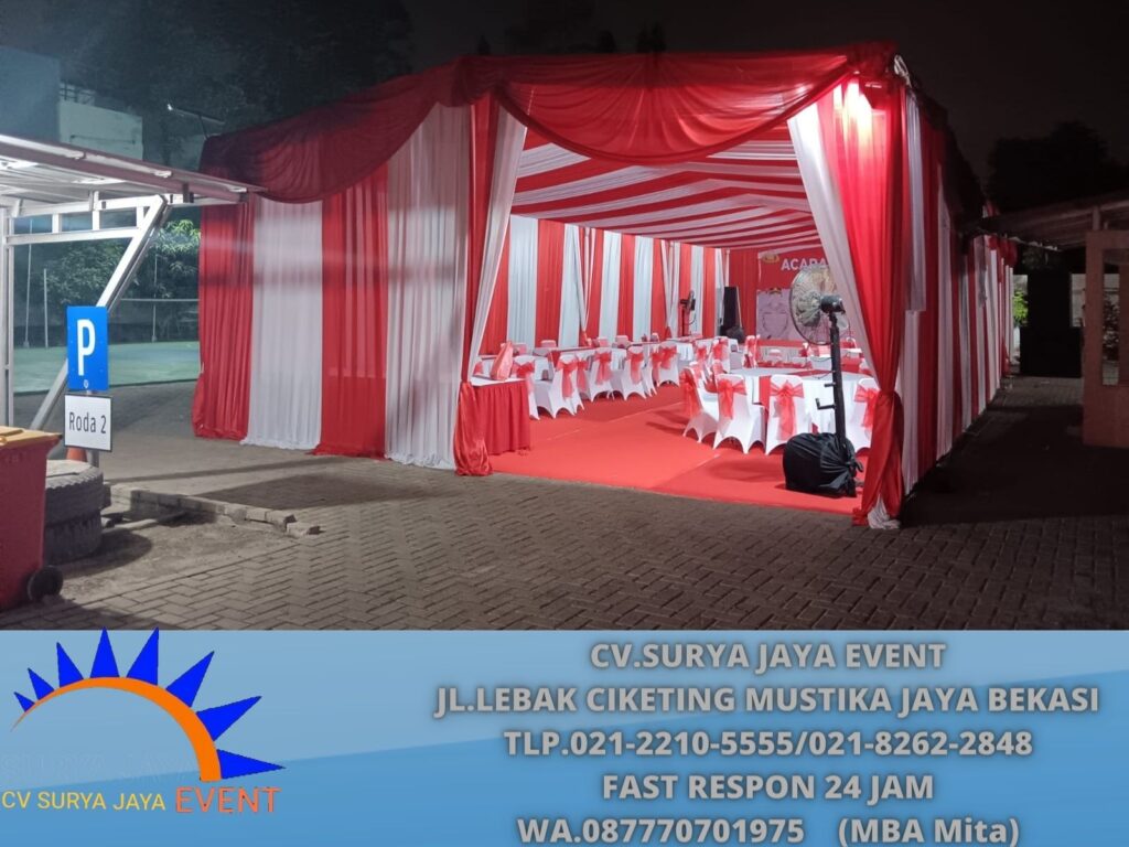 Pusat Sewa Tenda Hanggar Lengkap Dekorasi Serut Merah Putih di Bekasi