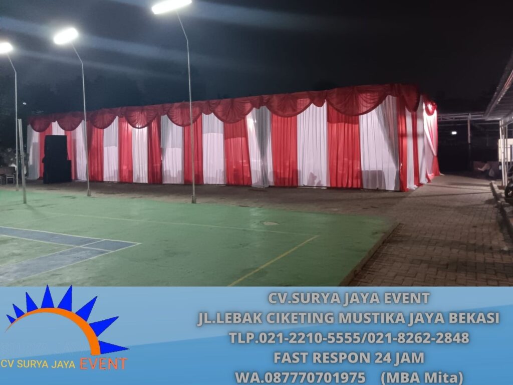 Pusat Sewa Tenda Hanggar Lengkap Dekorasi Serut Merah Putih di Bekasi