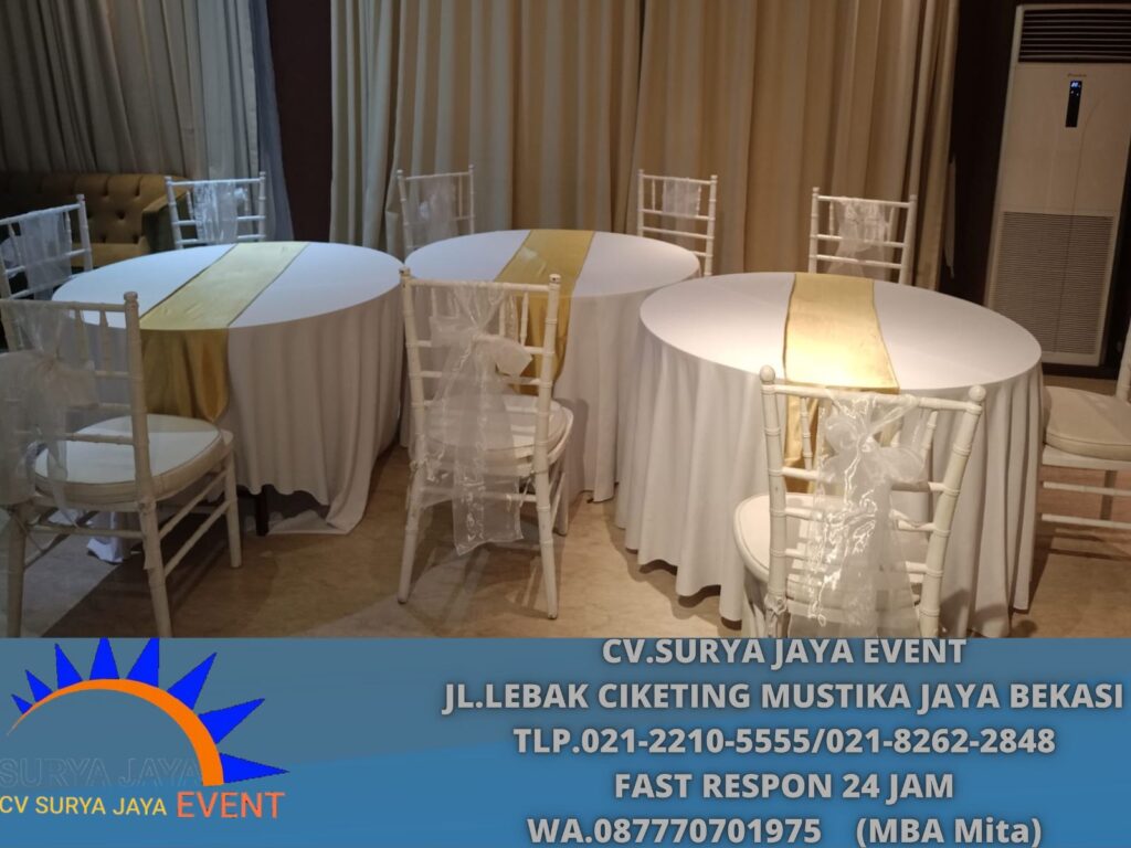 
Sewa Round Table Set Kursi Tifffany VIP Putih Jakarta