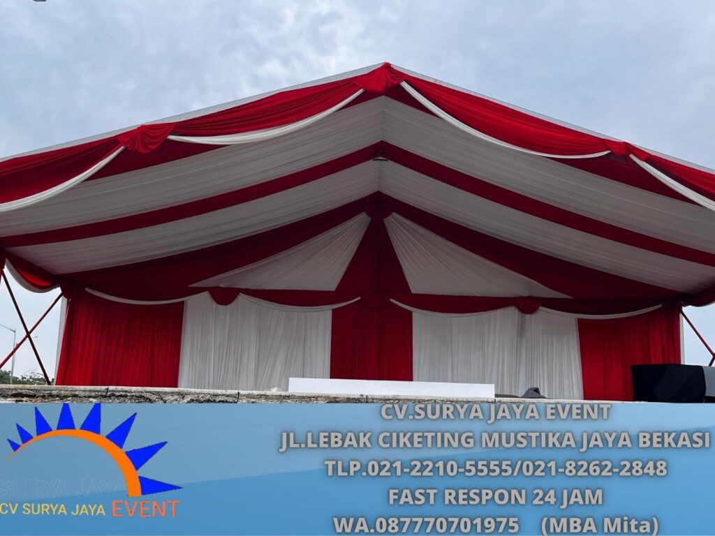 Pusat Sewa Tenda Hanggar Lengkap Dekorasi Serut Merah Putih di Bekasi