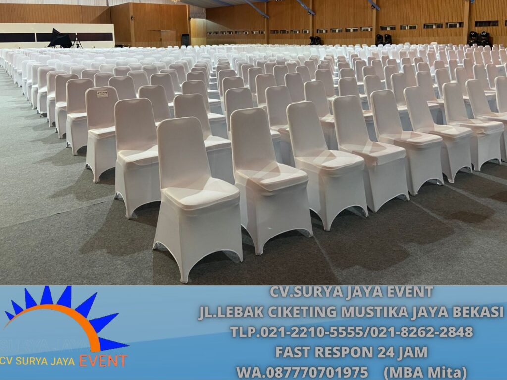 Rental kursi Susun Stainles Cover Strech Putih Event  Bekasi