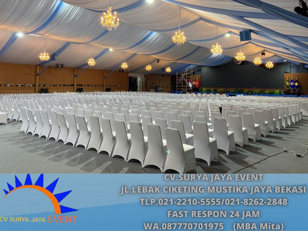 Rental kursi Susun Stainles Cover Strech Putih Event  Bekasi