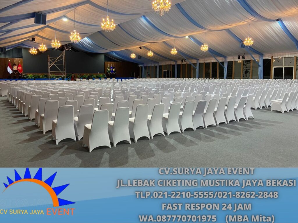 Rental kursi Susun Stainles Cover Strech Putih Event  Bekasi