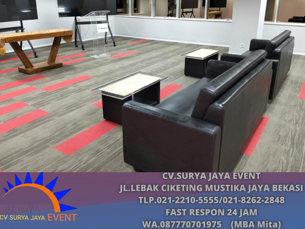 Rental Sofa tripel Hitam Meja VIP Event Bank DKI Pusat