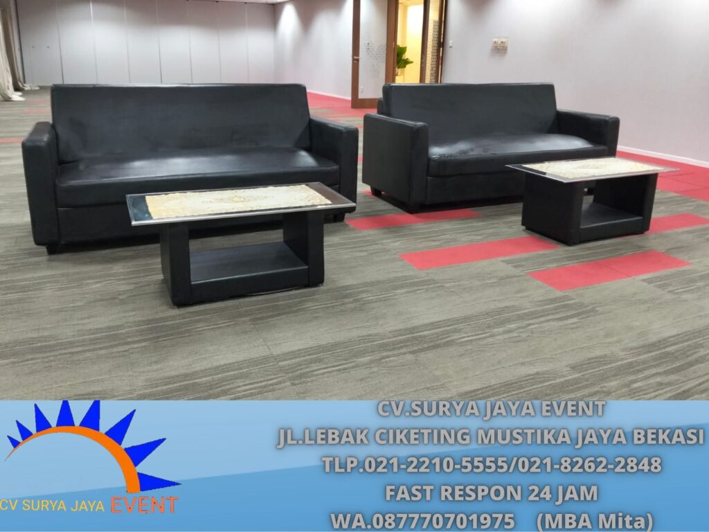 Sewa Sofa Triple Hitam Dan Meja Kaca VIP Jakarta