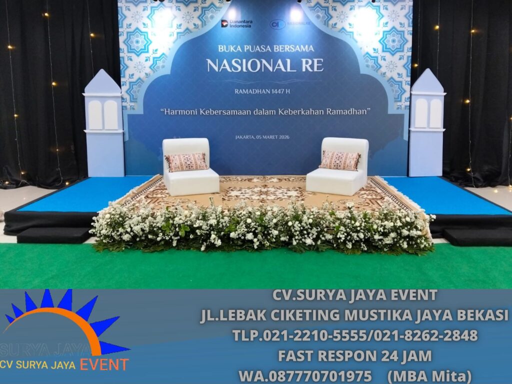 Sewa Panggung, Tirai, Karpet, Sofa Lesehan Event PT Reasuransi Jakarta