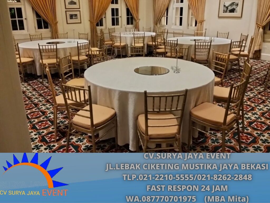 Rental Round Table Taplak Putih,Kursi Tiffany Gold Jakarta