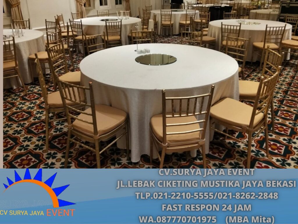 Rental Round Table Taplak Putih,Kursi Tiffany Gold Jakarta