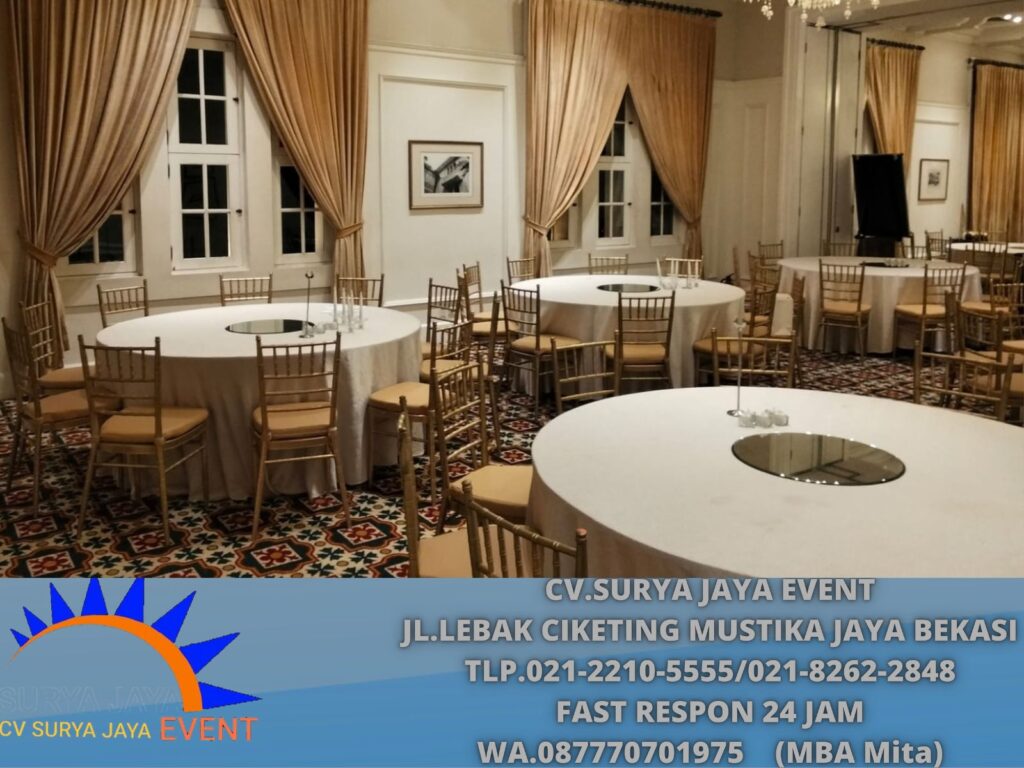 Rental Round Table Taplak Putih,Kursi Tiffany Gold Jakarta