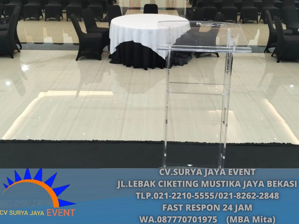 Rental round table Topping Putih Taplak hitam Jakarta