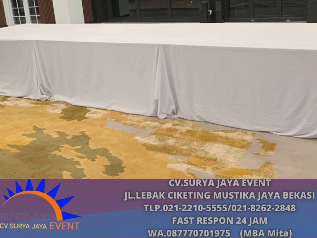 Sewa Meja Ibm 180x90cm Taplak Tebar Putih Jakarta
