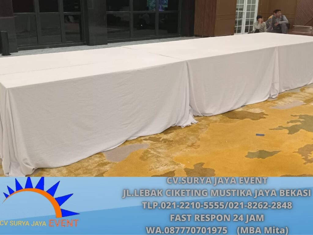 Sewa Meja Ibm 180x90cm Taplak Tebar Putih Jakarta