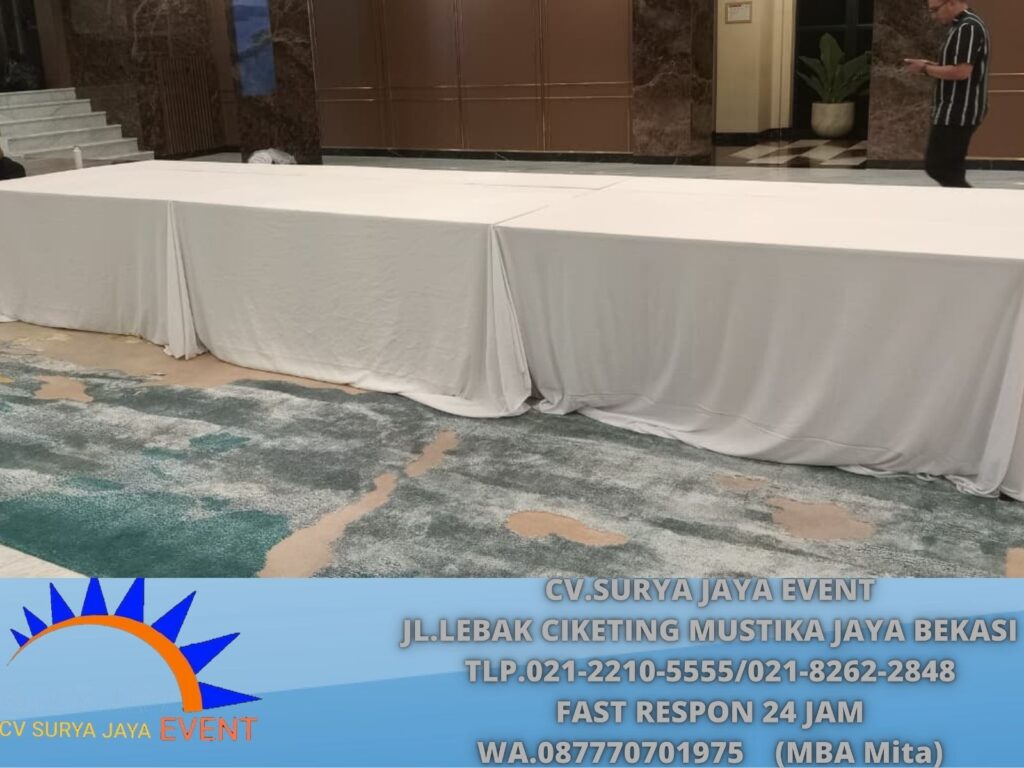 Sewa Meja Ibm 180x90cm Taplak Tebar Putih Jakarta
