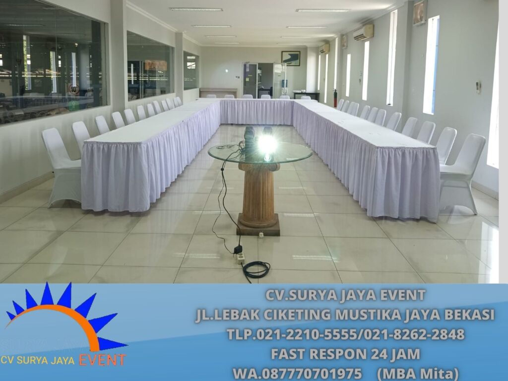 Sewa MEJA KOTAK Ukuran 120x60cm Taplak Skirting Putih Depok