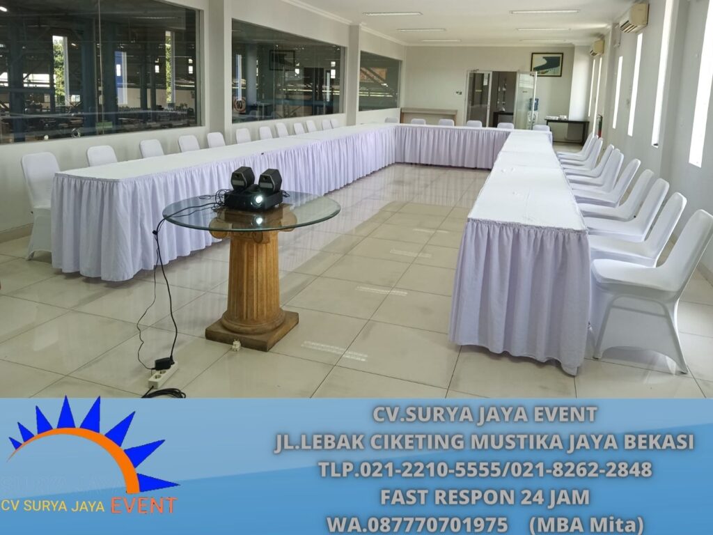 Sewa MEJA KOTAK Ukuran 120x60cm Taplak Skirting Putih Depok
