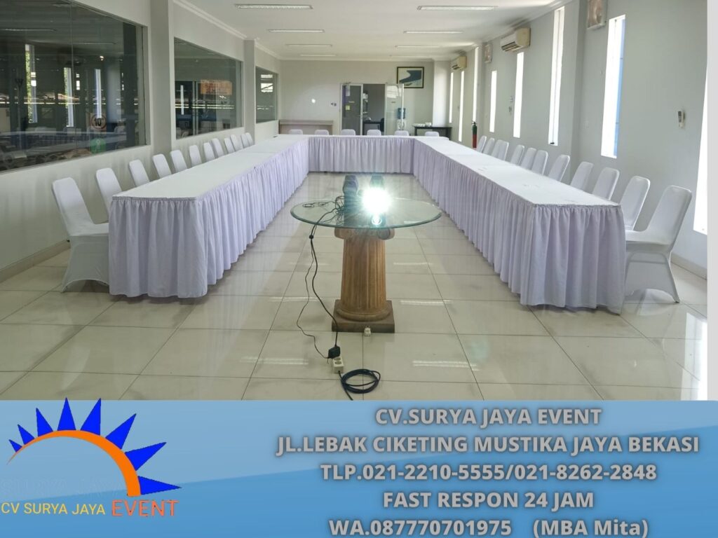 Sewa MEJA KOTAK Ukuran 120x60cm Taplak Skirting Putih Depok