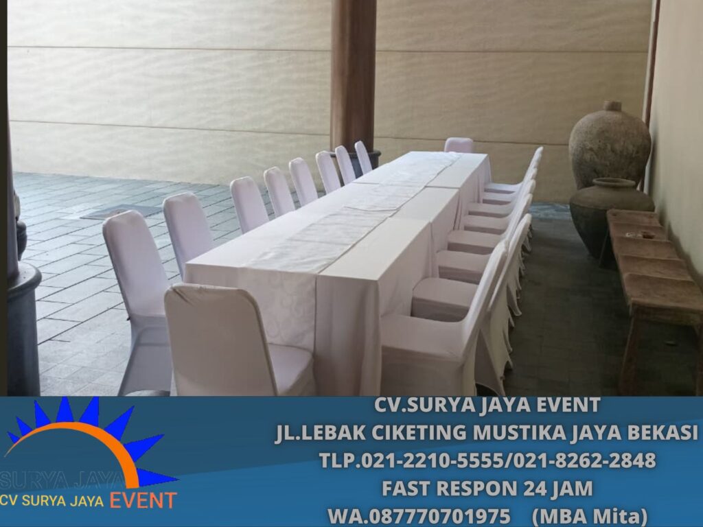 Rental KURSI COVER STRECTH ,MEJA KOTAK Maketing Galeri Grandwis