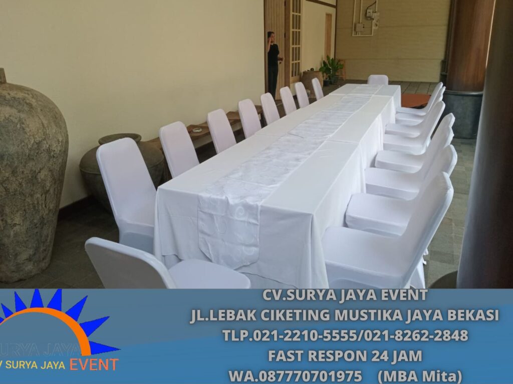 Rental KURSI COVER STRECTH ,MEJA KOTAK Maketing Galeri Grandwis