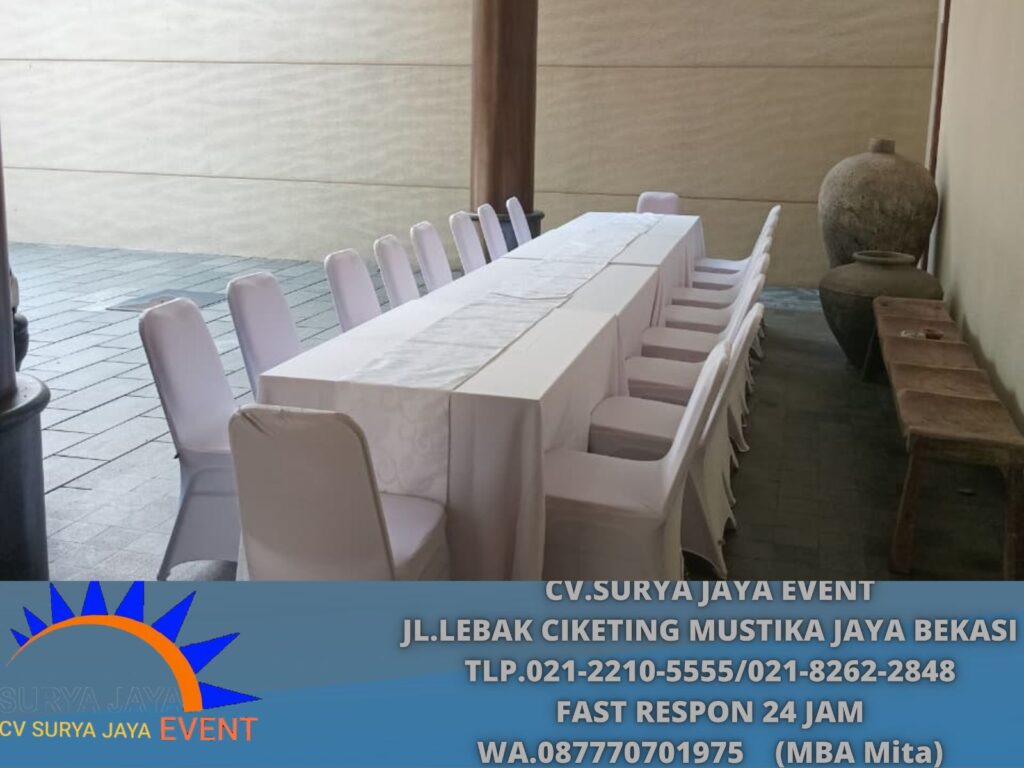 Rental KURSI COVER STRECTH ,MEJA KOTAK Maketing Galeri Grandwis