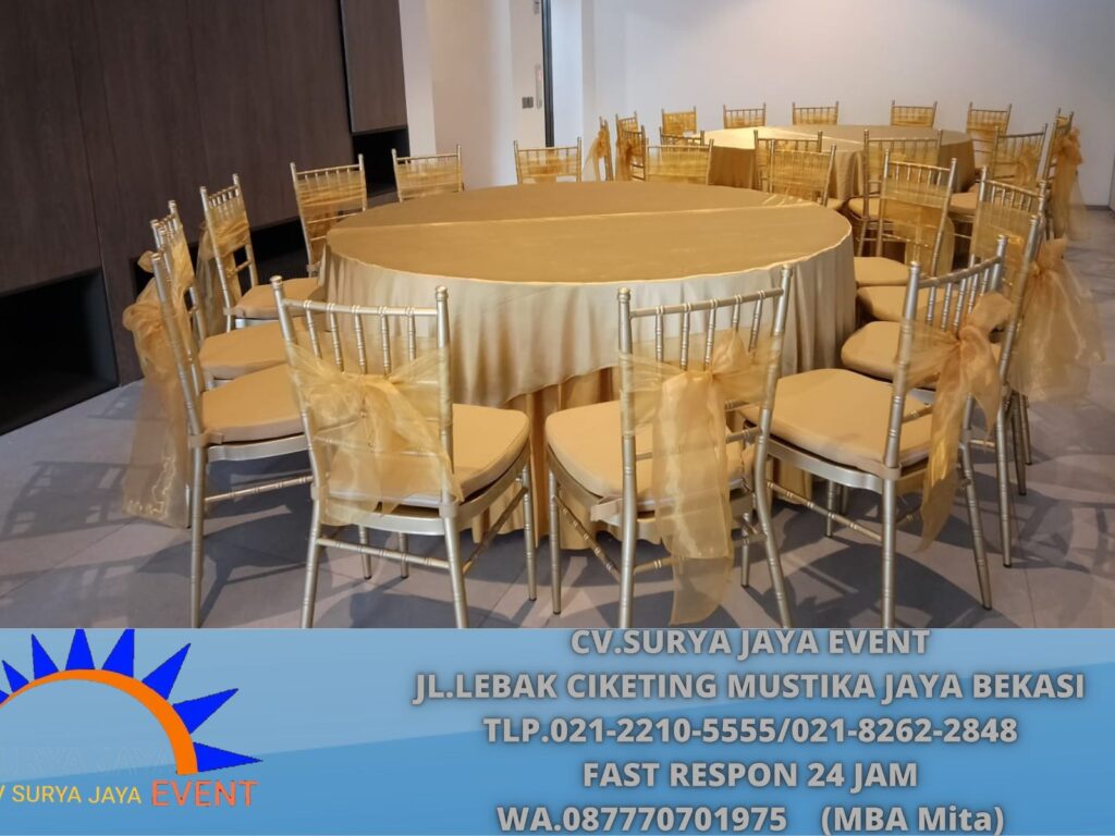 Rental Gold Tiffany chairs,Round Table Cover gold Jakarta