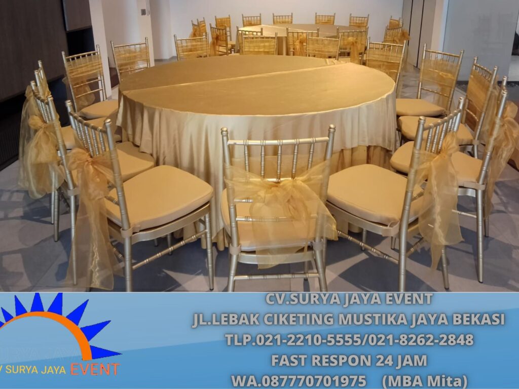 Rental Gold Tiffany chairs,Round Table Cover gold Jakarta