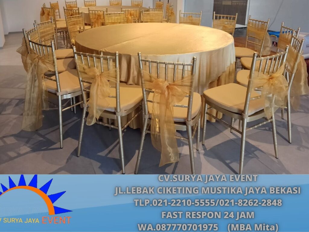Rental Gold Tiffany chairs,Round Table Cover gold Jakarta