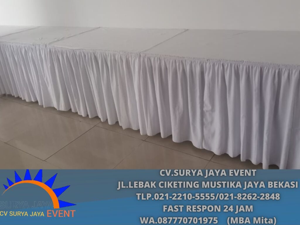 Sewa Meja Bundar,Meja kotak,Kursi Susun Cover Putih Jakarta