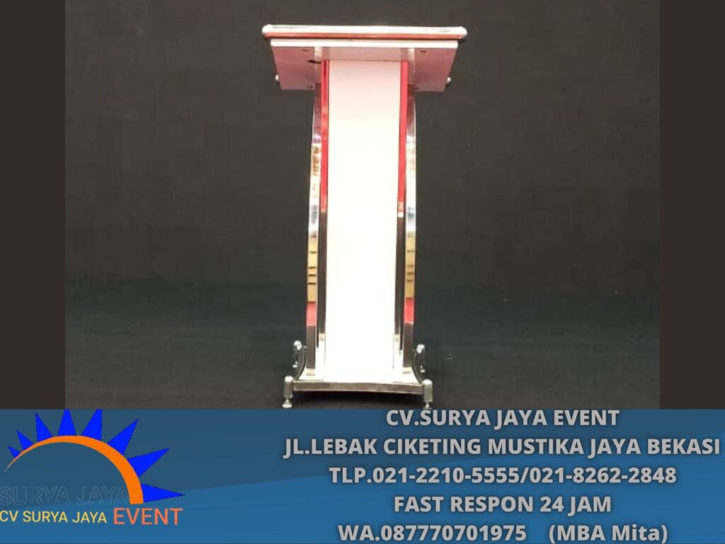 Sewa Podium Putih Frame Stainless Jaksel