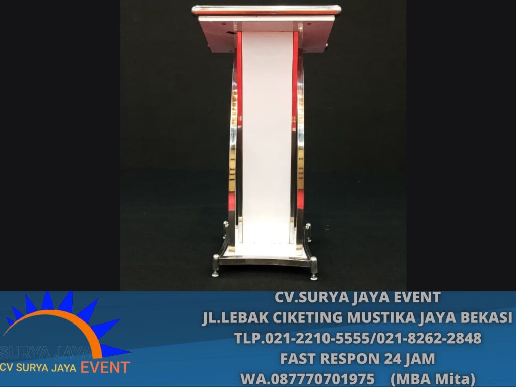 Sewa Podium Putih Frame Stainless Jaksel