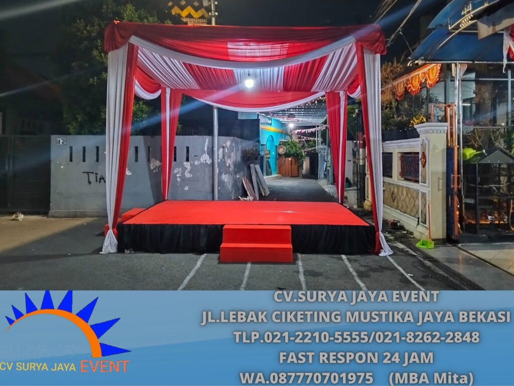 Sewa Tenda Merah Putih Dekor Serut,Panggung Karpet Lenteng Agung