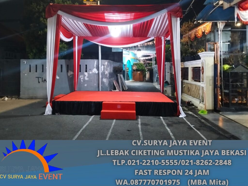 Sewa Tenda Merah Putih Dekor Serut,Panggung Karpet Lenteng Agung