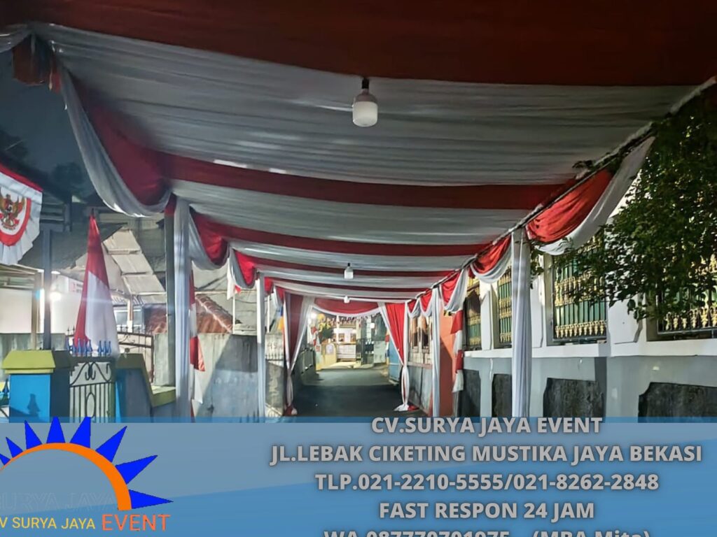 Rental Tenda Dekor Serut Merah Putih Event cluster Mulbery Sumarecon